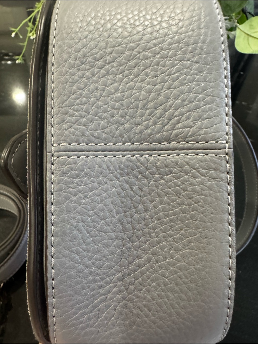 🩶COACH Gray Pebbled Leather & Suede Mini Saddle Bag with Gold Hardware - Picture 9 of 13